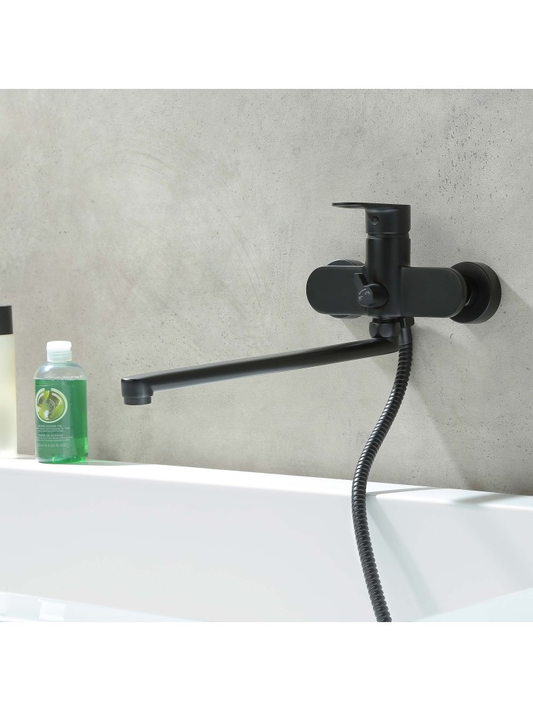 Смеситель для ванны с длинным изливом Aquanet Ника матовый черный AQ1842MB