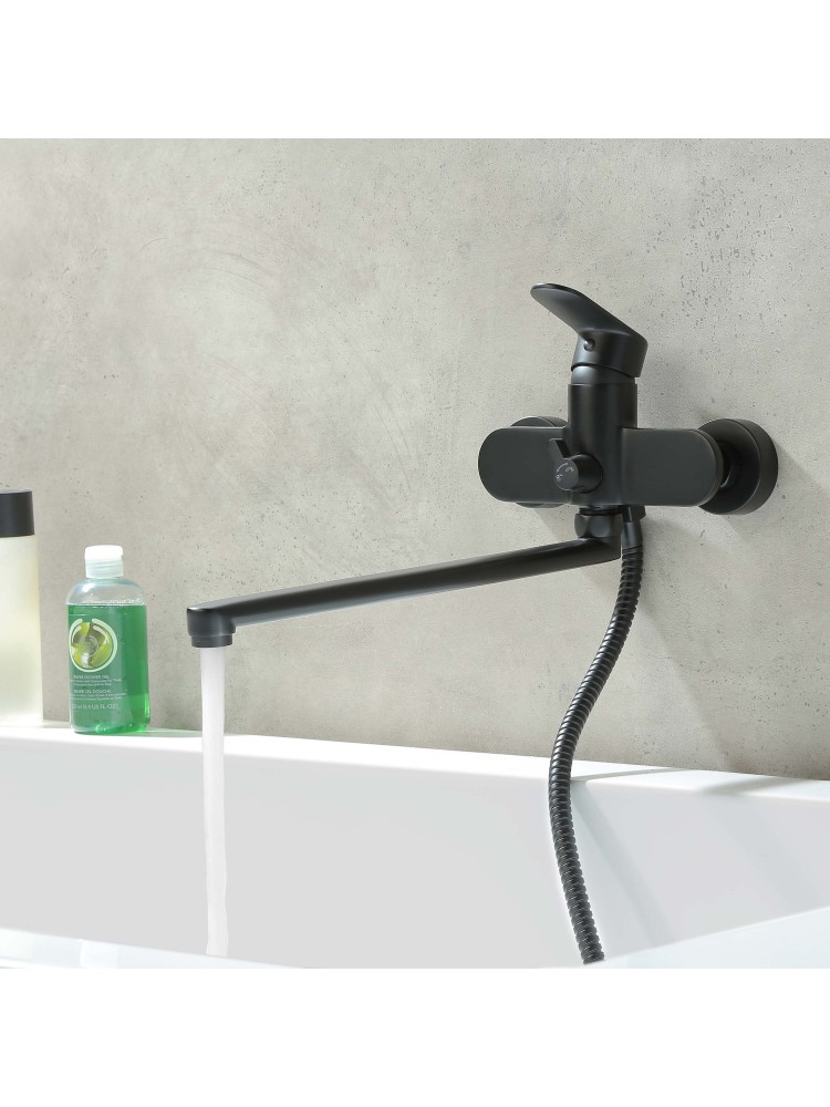 Смеситель для ванны с длинным изливом Aquanet Ника матовый черный AQ1842MB