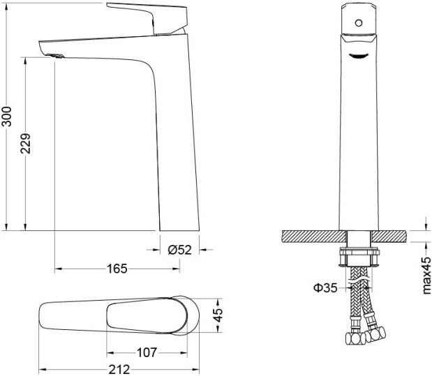 Смеситель для раковины Aquanet Бетта высокий 230 мм хром AQ1104CR