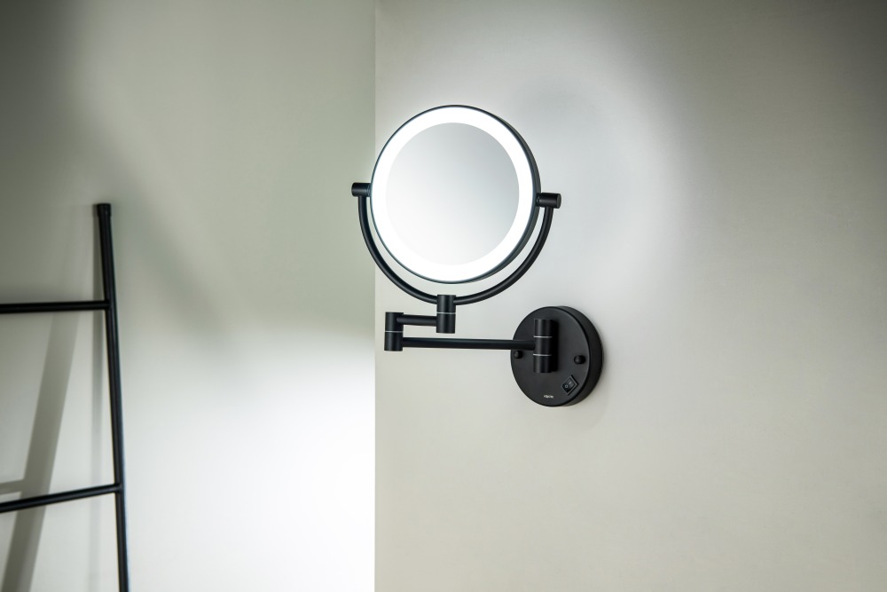 Зеркало косметическое настенное с подсветкой Aquanet 5x увеличение матовый черный AQ4912MB