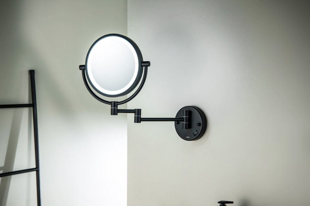 Зеркало косметическое настенное с подсветкой Aquanet 5x увеличение матовый черный AQ4912MB