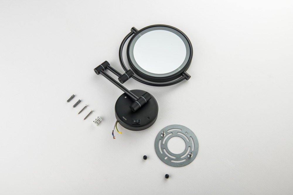 Зеркало косметическое настенное с подсветкой Aquanet 5x увеличение матовый черный AQ4912MB