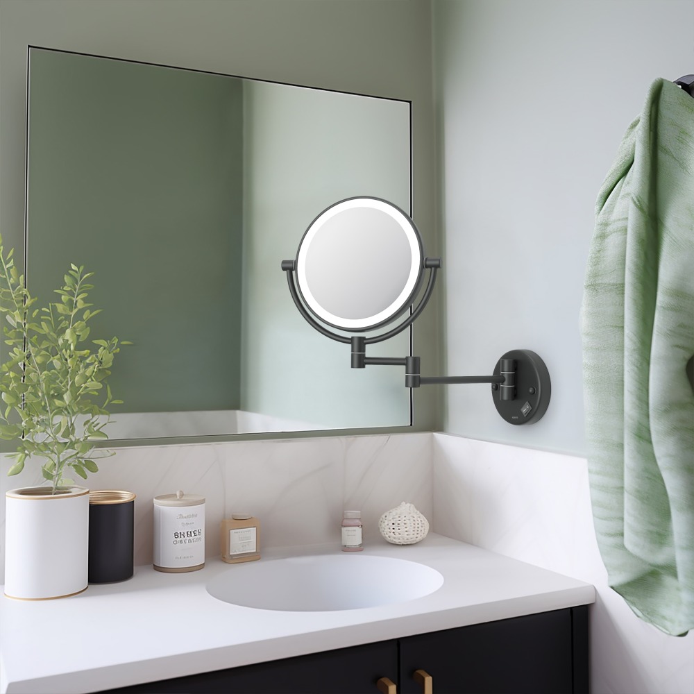 Зеркало косметическое настенное с подсветкой Aquanet 5x увеличение матовый черный AQ4912MB