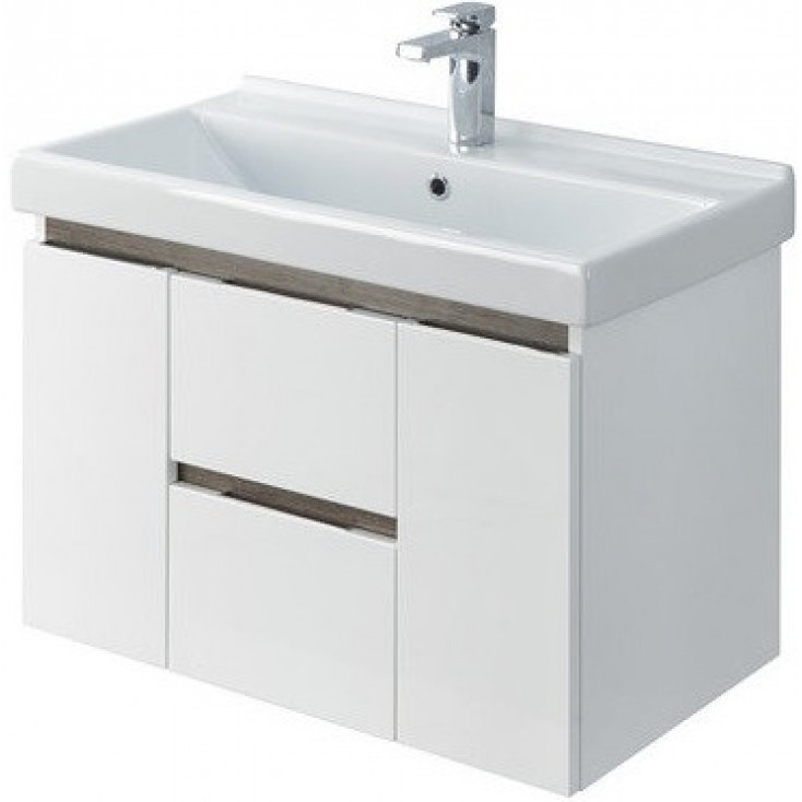 Комплект мебели для ванной Aquaton Рене 80 Белый/Грецкий орех с раковиной Миранда 80 1A2586K0NRC80