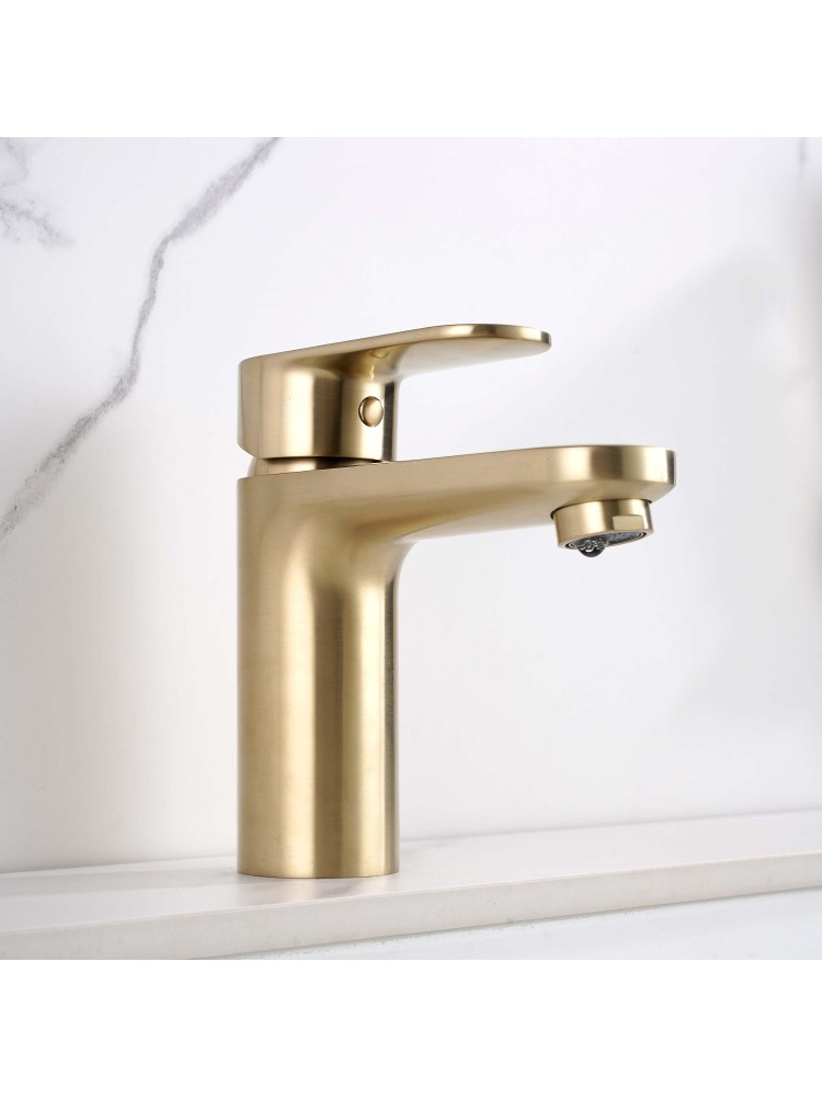 Смеситель для раковины Aquanet Ника с гигиеническим душем шлифованное золото AQ1812BG