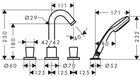 Смеситель для ванны Hansgrohe Logis на 4 отверстия 71314000