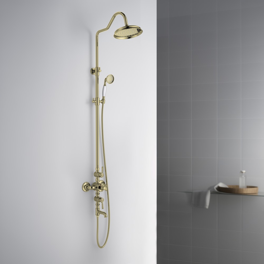 Душевая система Aquanet Классик AQ2543PG термостатическая с изливом 220 мм полированное золото AQ2543PG