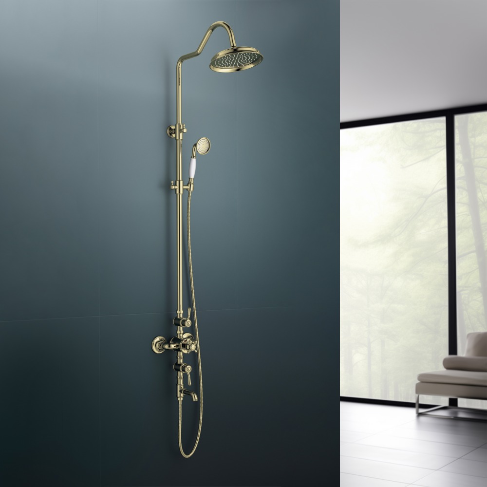 Душевая система Aquanet Классик AQ2543PG термостатическая с изливом 220 мм полированное золото AQ2543PG