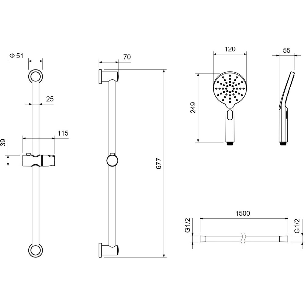 Душевой гарнитур Aquanet Оберон 3jet 65 см шлифованное золото AQ2016BG