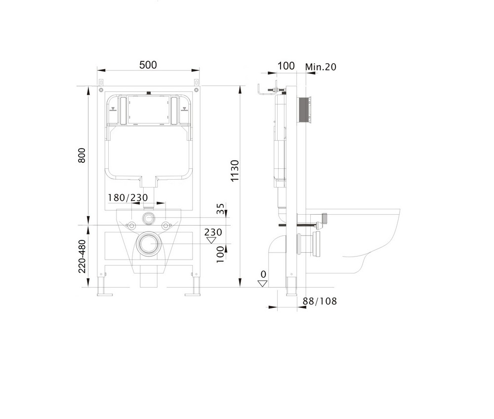 Комплект инсталляции для подвесного унитаза Aquatek Sensor SET Standart 50 с панелью смыва INSE-0000001.36