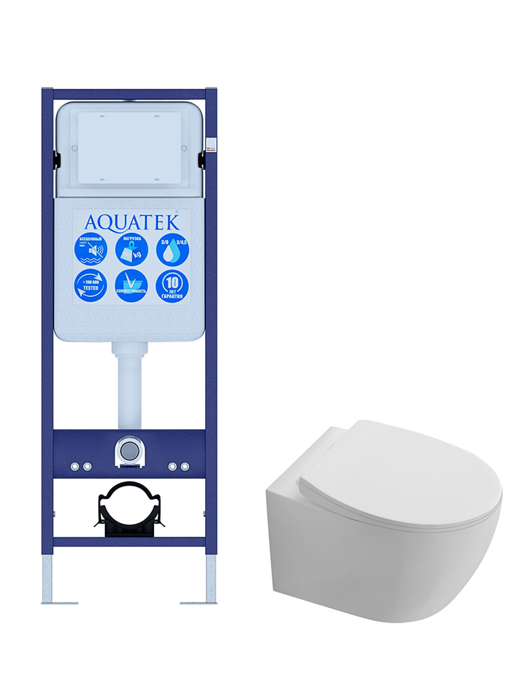 Комплект инсталляции AQUATEK Сириус (рама INS-0000017, унитаз AQ1582T-00 Tornado, сиденье soft-close) СИРИУС-INS17