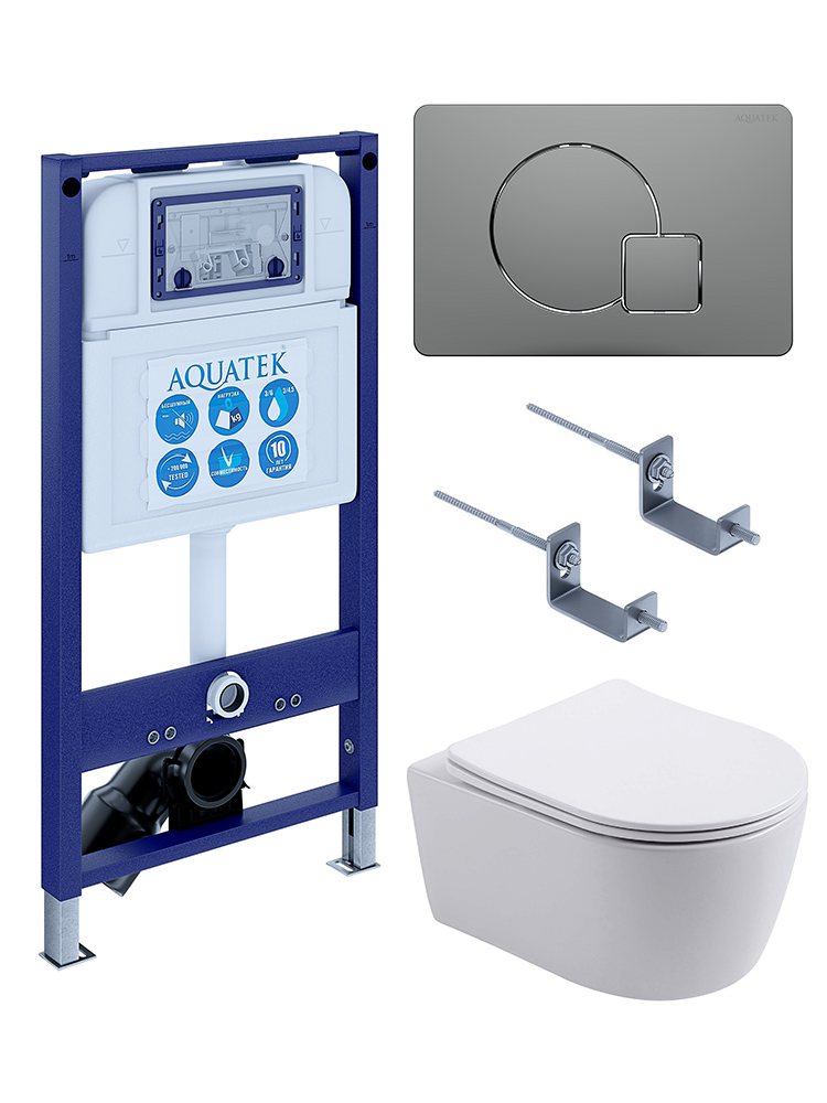 Инсталляция с унитазом AQUATEK Европа 4 в 1 рама INS-0000025 кнопка KDI-0000070 унитаз AQ1106L-00 New-070