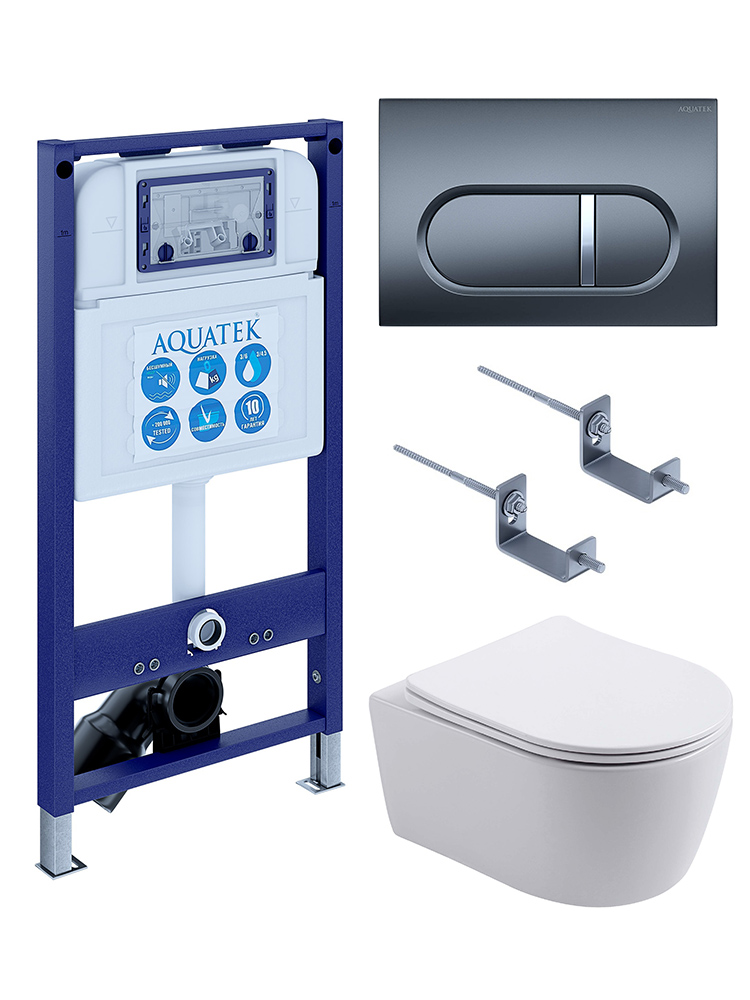 Инсталляция с унитазом AQUATEK Европа 4 в 1 рама INS-0000025 кнопка KDI-0000050 унитаз AQ1106L-00 New-050