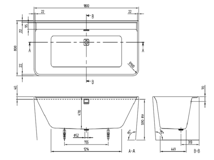 Ванна Villeroy & Boch Collaro 1800x800 мм пристенная цвет альпийский белый/золото UBA180COR9CS00VJ01