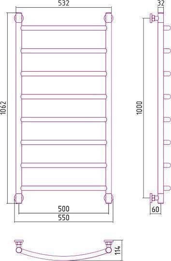 Полотенцесушитель водяной Сунержа Галант+ 1000x500 мм полированная сталь 00-0200-1050
