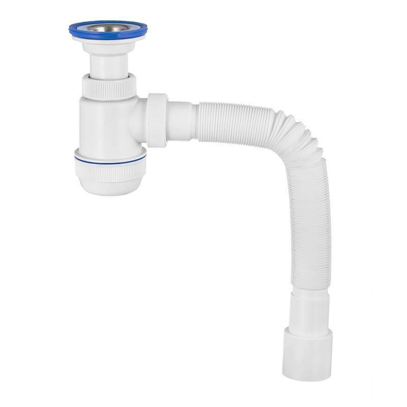 Сифон для раковины Wirquin Мини Элит 1 1/2 x 40 мм чашка 63 мм с гофротрубой 800 мм 30980678