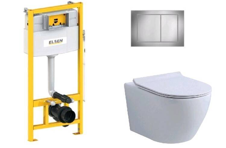 Комплект ELSEN E05 унитаз подвесной 360x530x360 мм инсталляция и клавиша хром EIN5001120E05chrome817B2Set