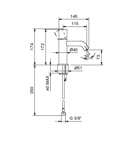 Смеситель для раковины Fantini Nostromo на 1 отверстие вынос 146 мм цвет Pure Brass PVD 50Q7E904WF
