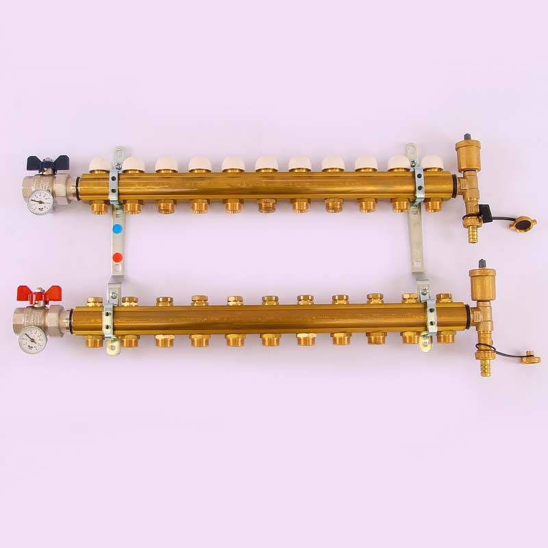 Коллекторная группа Tiemme 1x3/4 EK 11 выходов с кронштейнами и вентилями 3870067