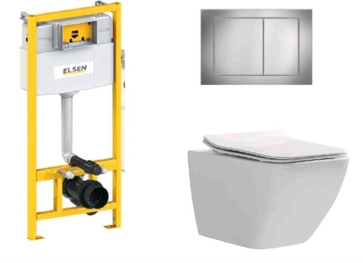 Комплект ELSEN E05 унитаз подвесной 360x530x365 мм инсталляция и клавиша хром EIN5001120E05chrome818BSet