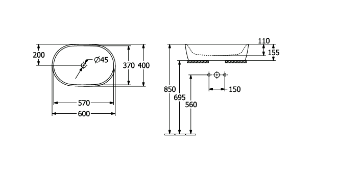 Раковина накладная Villeroy & Boch Architectura 600x400 мм альпийский белый 5A266001