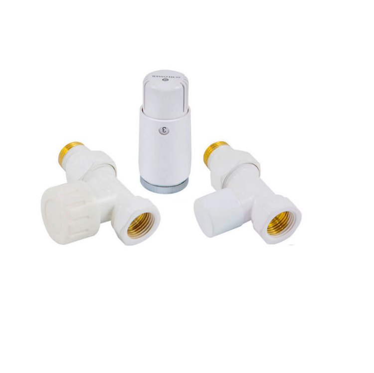 Комплект подключения Schlosser STANDARD MINI прямой DN15 GZ 1/2-GW 1/2 с термоголовкой MINI M30x1.5 RAL 1015 602200057