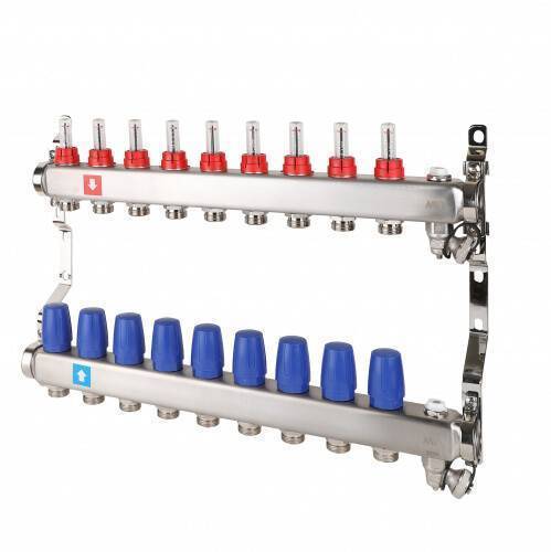 Коллекторная группа Hogart Premium 1 x 3/4 EK 9 выходов с расходомерами, дренажным краном и воздухоотводчиком HOGMS70906