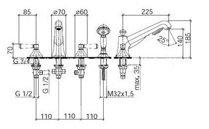 Смеситель для ванны и душа Dornbracht Madison Flair на борт ванны хром 27502370-00