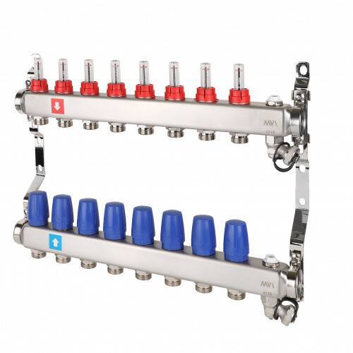 Коллекторная группа Hogart Premium 1 x 3/4 EK 8 выходов с расходомерами, дренажным краном и воздухоотводчиком HOGMS70806
