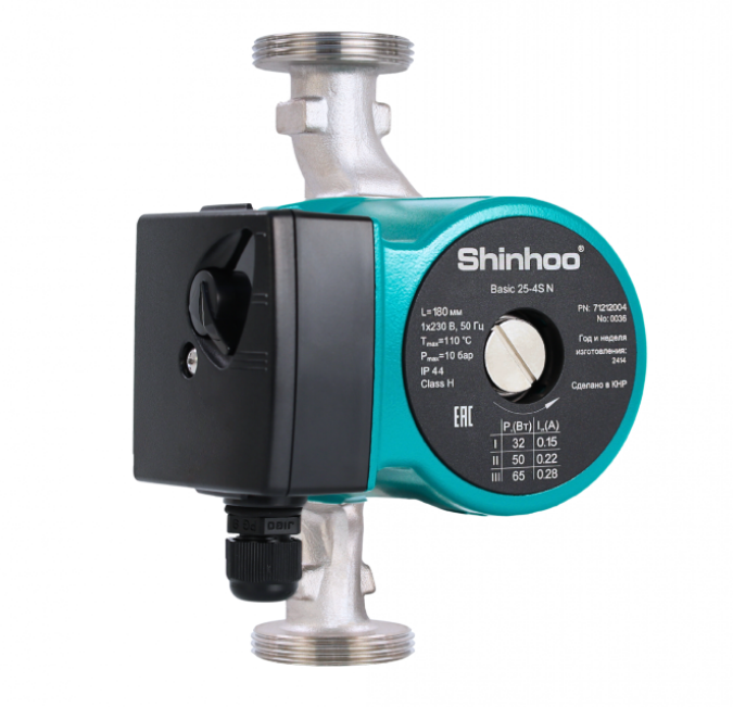 Насос циркуляционный, Shinhoo, BASIC 15-6S N 130 1x230V, 100/70/55 Вт, G 1, PN10, без резьбовых трубных соединений