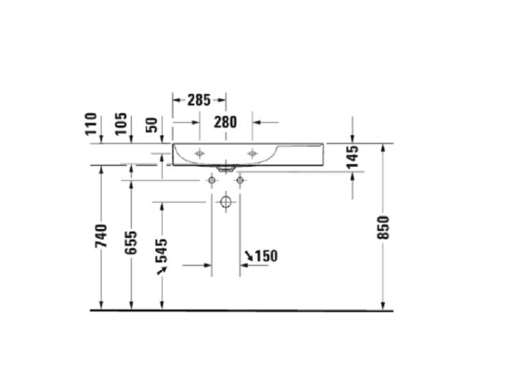 Раковина Duravit DuraSquare 800x470 мм асимметричная без отверстий для смесителя 2348800070