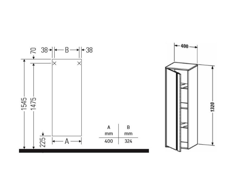 Шкаф-пенал Duravit Ketho 400x360x1320 мм подвесной петли справа базальт матовый KT1257R4343