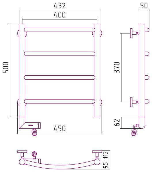 Полотенцесушитель электрический Сунержа Галант 2.0 400x500 мм левый без покрытия 00-5200-5040
