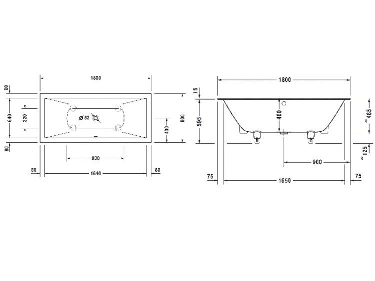 Ванна Duravit DuraSquare 1800x800x460 мм встраиваемая цвет белый 700426000000000
