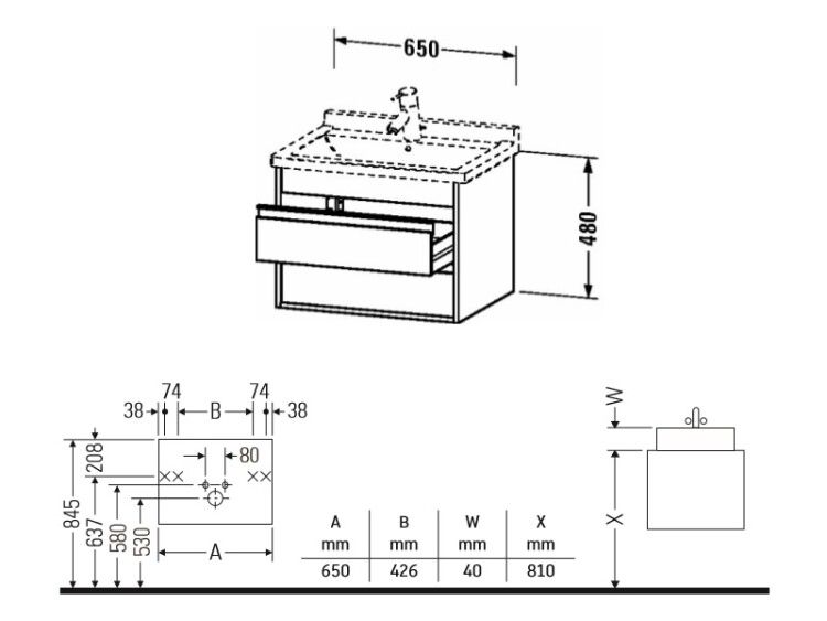 Тумба под раковину подвесная Duravit Ketho 650x465x480 мм 2 ящика белый матовый KT664301818