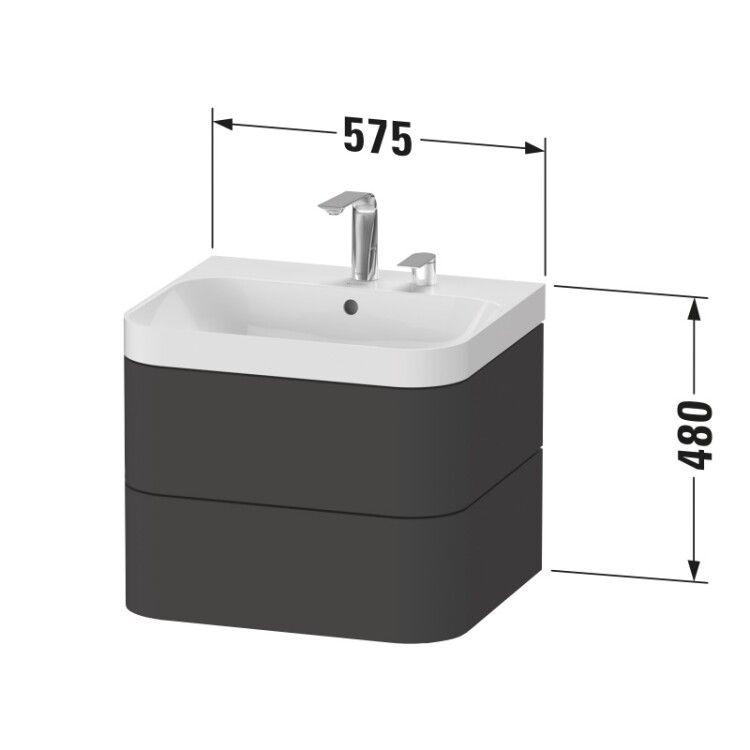 Тумба под раковину Duravit Happy D.2 Plus 575x490x468 мм с раковиной подвесная белый глянцевый HP4345O2222