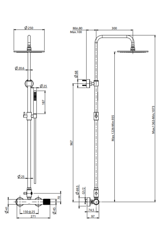 Душевая стойка Fima Carlo Frattini с термостатом цвет золото брашированное F3035T2GOS