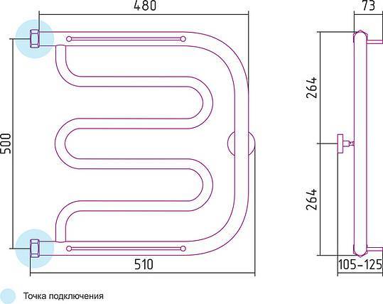 Полотенцесушитель водяной Сунержа Лира с 2 полками 500x500 мм без покрытия 00-0012-5050