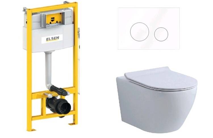Комплект ELSEN E11 унитаз подвесной 360x530x360 мм инсталляция и клавиша белый EIN5001120E11white817B2Set