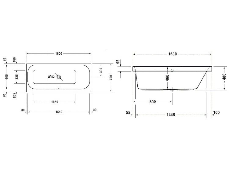 Ванна Duravit Happy D.2 1600x700 мм встраиваемая 700309000000000