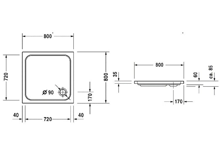 Душевой поддон Duravit D-Code 800x800 мм квадратный белый 720101000000000