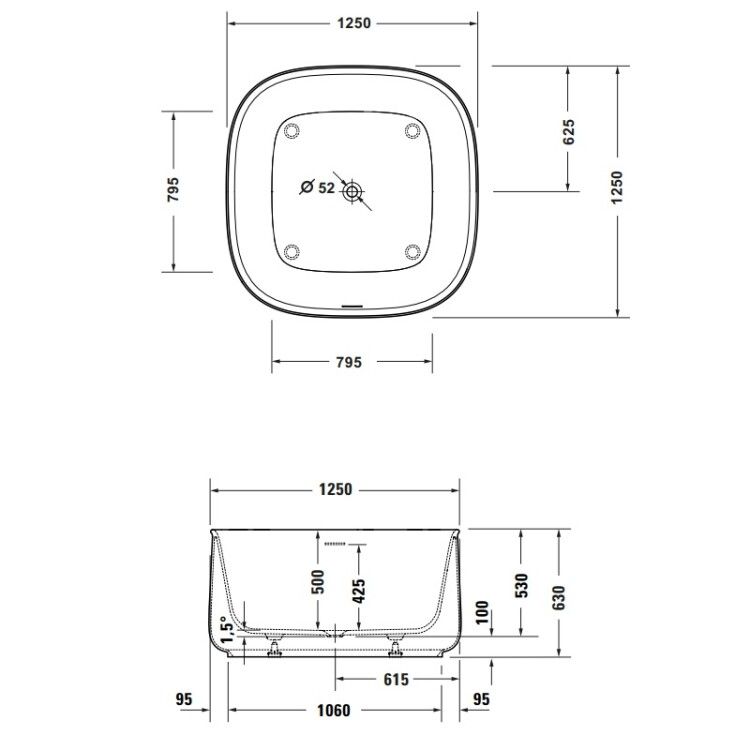 Ванна Duravit Zencha отдельностоящая 1250x1250 мм белая матовая 700464000000000