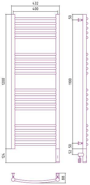 Полотенцесушитель электрический Сунержа Богема 3.0 400x1200 мм правый состаренная латунь 051-5803-1240
