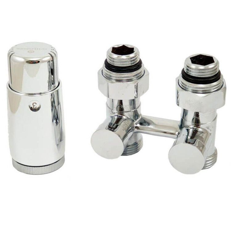 Комплект Schlosser Standard MINI 6008 узел нижнего подключения прямой G 3/4x3/4 с термоголовкой MINI M30x1,5 хром 600800057