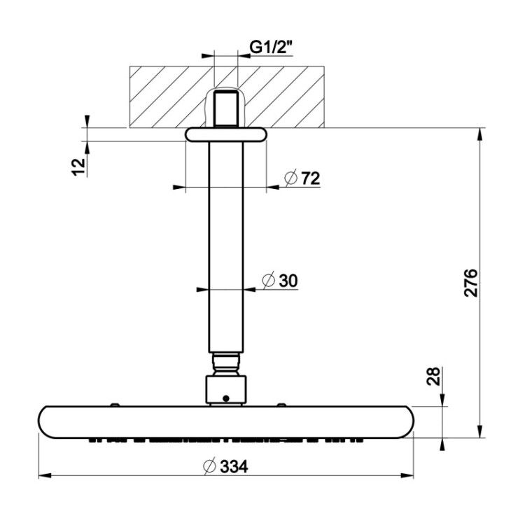 Верхний душ Gessi Goccia 334x334 мм потолочный матовый черный 33766