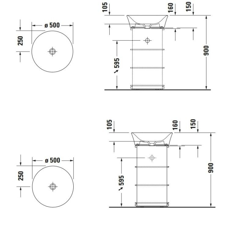 Раковина Duravit White Tulip 500x500 мм накладная без отверстия для смесителя белый 2365500070