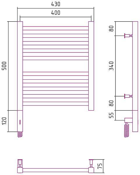 Полотенцесушитель электрический Сунержа Модус 3.0 400x500 мм левый матовый белый 30-5700-5040