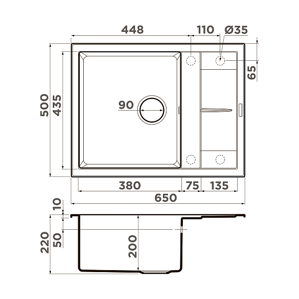 Кухонная мойка Omoikiri Sumi 65-GR Tetogranit 65x50 см leningrad grey 4993549