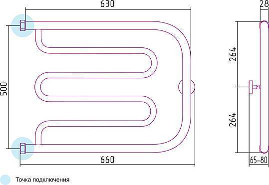 Полотенцесушитель водяной Сунержа Лира 650x500 мм без покрытия 00-0011-5065