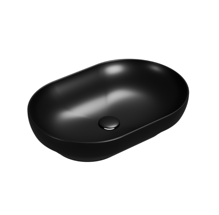 Раковина Globo T-EDGE 600x410x140 мм накладная без отверстий для смесителя цвет чёрный матовый B6O61AR